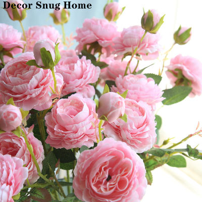 【Free Shipping】การตกแต่งงานปาร์ตี้ภายในบ้านกุหลาบดอกไม้สำหรับงานแต่งงานปลอมช่อดอกโบตั๋น60ซม. 3หัวดอกไม้ประดิษฐ์