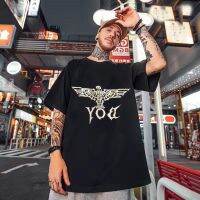 COD DSFDGDFFGHH S-8XL Summer New Style Hong Kong Eagle Letters Gilding Wings Short-Sleeved T-Shirt Men Women Couples Trendy Large Size Loose Casual Five-Point Sleeve