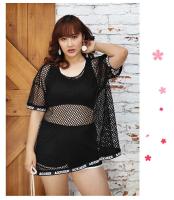 ?SexyBeach (3XL) SB208 มี2สี ชุดว่ายน้ำแฟชั่น ชุดออกกำลังกายสาวอวบ เซ็ท3ชิ้น พร้อมเสื้อคลุมตาข่าย ชุดเที่ยวทะเล