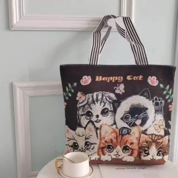 Coffee Cats Zipper Canvas Tote Bag