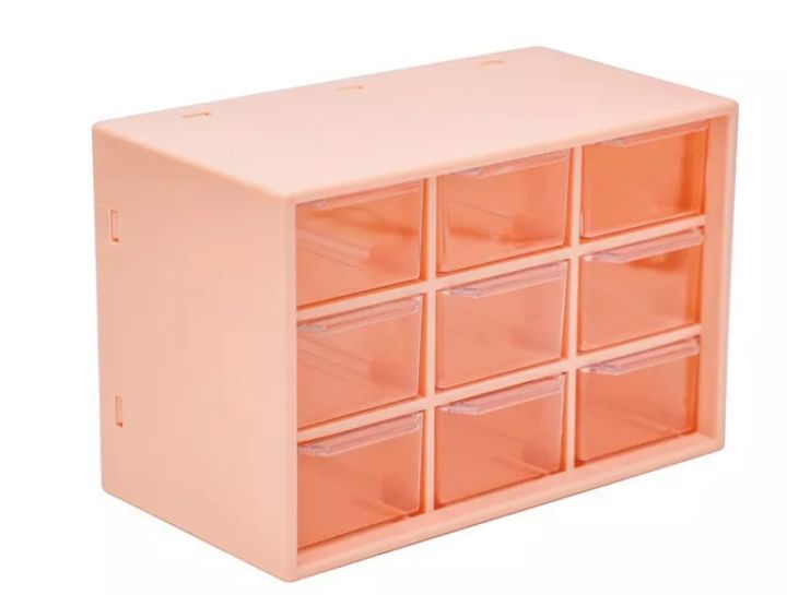 กล่องลิ้นชัก-9ช่อง-สีชมพู-สีเบจ-สีขาว-ชั้นวางของ-สารพัดประโยชน์-กล่องเก็บเครื่องประดับ-เก็บของจุกจิกบนโต๊ะ-ขนาดเล็ก