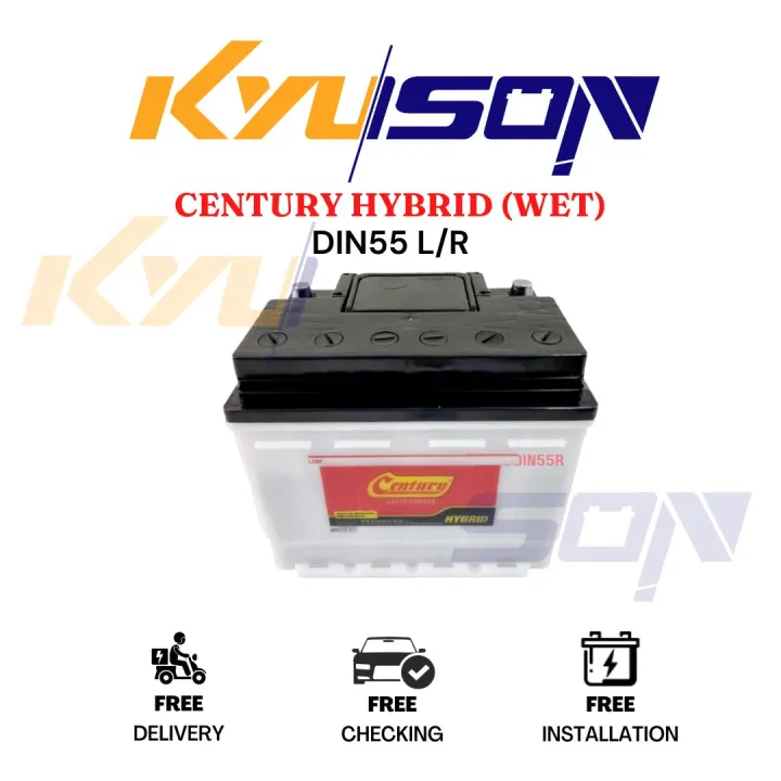 Din55 Din55r Din55l Century Hybrid Wet Car Battery Bateri Kereta