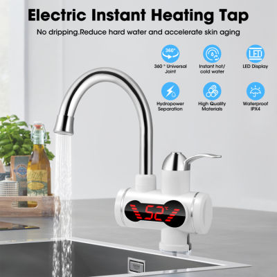 220V Electric Instant Hot Water Faucet, Mixer Faucet Instant Instant Electric Water Heater Sparkling Faucet with LED Digital Dynamic Display for Kitchen Sink