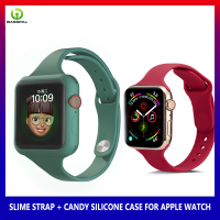 สายซิลิโคนแบบบาง2-In-1ชุด + สายเคสสำหรับ Apple Watch ซิลิโคนสีลูกกวาด6 SE 5 4 3 2 1 44มม. 42มม. 40มม. 38มม. สายรัดยางสำหรับ I Watch Series 8 7 Ultra 49ม. อุปกรณ์เสริม45มม. 41มม