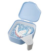 Denture Storage Box Soak Container For Invisalign Brace Fake Teeth Two Layer With Hanging Net Travel Prosthesis Denture Case