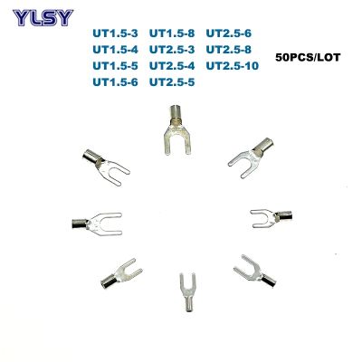 50Pcs Non insulated Spade Terminal Electric Fork Naked Crimp Terminales UT1.5/2.5 Wire Cable Connector 16/14AWG 1.5/2.5mm2