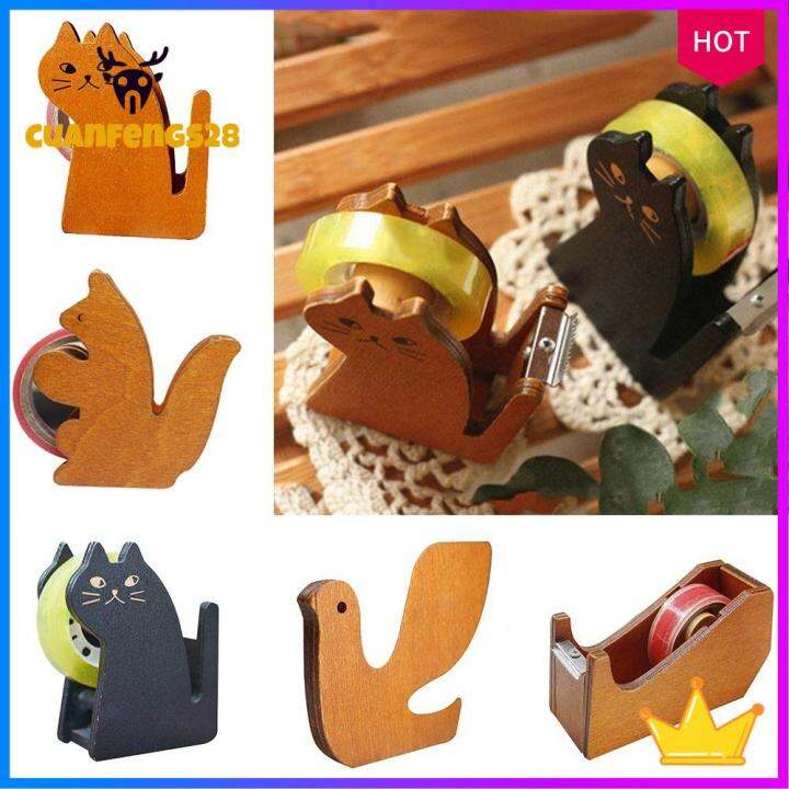 CUANFENGS28 Cartoon Office Supplies Cute Wooden .ng Tape Cutter Animal Shaped Tape Dispenser