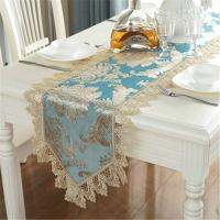 [HOT W] SBB Lace Simple Luxury Table Runners เย็บปักถักร้อยอย่างหรูหรา Cozy Home ตกแต่งชนบทตารางธงสีเขียวอ่อนนกยูงสีฟ้า