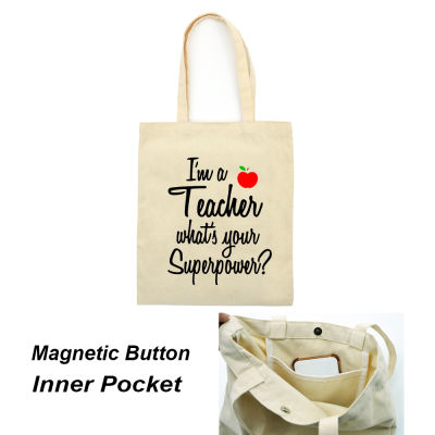 Teaching My Superpower Canvas Tote Shopping Bag Teacher Life Cloth Book Shoulder Bags Reusable Eco Shopper Fashion Travel Gift