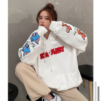 Kawaii oversized Hoodies For Women Harajuku 2021 Tops New Casual Streetwear Letter Cartoon Printing Sweatshirt Tom Jerry