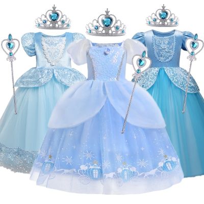 Girls Blue Princess Dress Cinderella Costume Fancy Girls Dress Long Party Dresses for Girls Birthday Dress Halloween Cosplay Costume