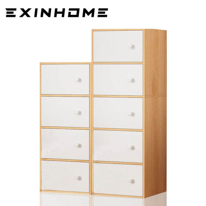Exinhome 4/5 layer White/Brown Bookshelf simple locker modern