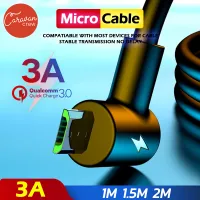 8# 1M 1.5M 2M Caravan Crew Micro USB Cable 3A Fast Charge USB Data Cable for Samsung Xiaomi LG Huawei OPPO VIVO Tablet Android Mobile Phone USB Charging Cord Elbow data cable สายชาร์จ มุม สำหรับ ชาร์จเร็ว