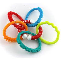 6pcs Baby Teething Ring Silicone Teether Bracelet Sensory Toys Rattle Colorful Rainbow Crib Bed Stroller Link