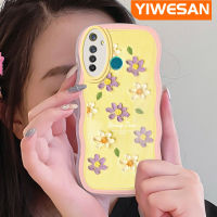 เคส Dienya สำหรับ Realme 5 Pro เคสสีม่วงขอบดอกไม้สีเหลืองสีเคสมือถือกันกระแทกแบบใสนิ่มทนต่อการขีดข่วนกันตกเคสฝาครอบป้องกัน