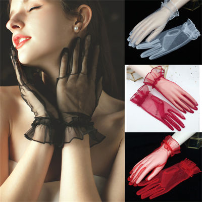 Full Finger Wrist Mittens Mesh Ultra Thin Fashion Short Sheer Tulle Gloves