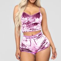 Womens Pajama Sets Sexy 2 Pieces Romper Outfit Sleeveless Crop Top Camisole + Shorts Womens Pajama Sets Shorts Pyjama Pour Femme