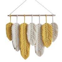 Hand-Made Macrame Wall Hanging Feather Cotton Woven Leaves Living Room Headboard Door Porch Hangings Boho Decor Wall Tapestry