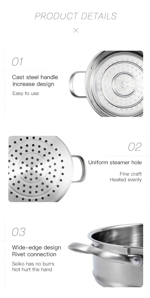 Carote Multifunctional 304 Stainless Steel Steamer Basket  16CM/18CM/20CM/24CM/28CM/30CM High Quality Steaming Rack Thickened  Household Steamer Tray