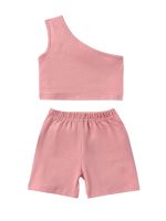 Baby Girls Summer Clothes Cotton One Shoulder Solid Color Tank Tops Shorts Set 2Pcs Toddler Casual Outfits (Red 2-3 Years)  by Hs2023