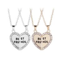 Honnyzia Shop Best Friend Heart Silver Gold Rhinestone 2 Pendants Necklace Bff Friendship Gift