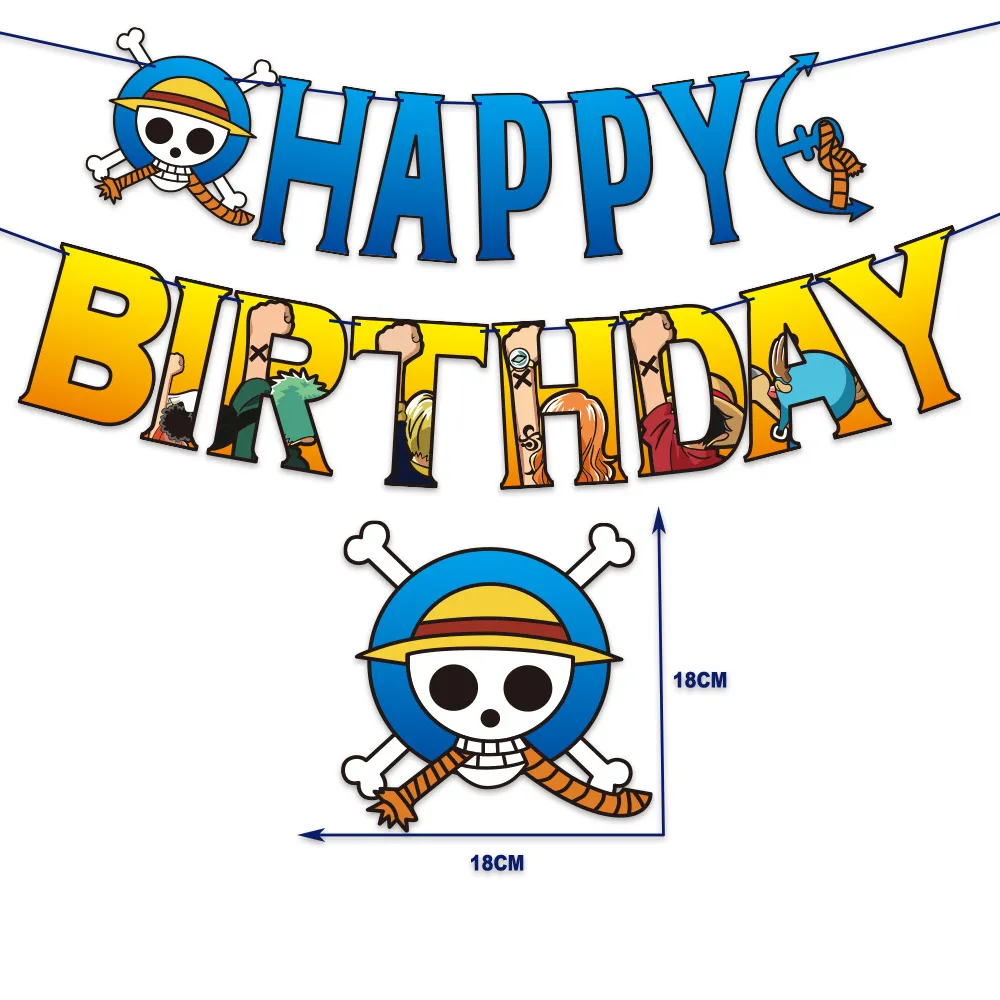 New Listing 38 Pcs One Pieces Balloons Set With Happy Birthday Banner Cake Card Luffy Zoro Nami Air Globos Toys For Boys Girls Party Supplies Home Decor Birthday Gift For Kids