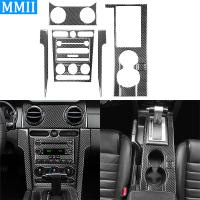 12ชิ้นคาร์บอนไฟเบอร์เครื่องปรับอากาศควบคุมเต้าเสียบอากาศเกียร์เปลี่ยนแผงปกภายในรถสติ๊กเกอร์สำหรับฟอร์ดมัสแตง2005-2009