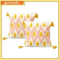 GOTORADE 2pcs 18X18นิ้ว ปลอกหมอนอิงโยน พร้อมพู่ห้อย สีขาวสีชมพูสีเหลือง ปลอกหุ้มหลัง ตกแต่งด้วยการตกแต่ง โบโฮ ปลอกหมอนสำหรับเด็ก โซฟาที่นอนโซฟา