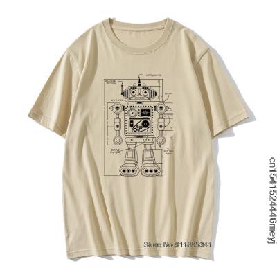 100% Cotton New Vintage Robot Architect Men T-Shirt Lined Robot Printed Graphic Tshirt Hipster Design Tops O Neck Funny Tee