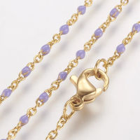 1pc 304 Stainless Steel Chain Necklaces with Enamel Links Golden Lilac 17.91 inch(45.5cm) 1.5~2mm