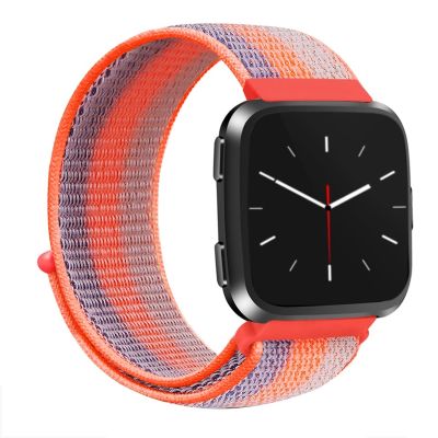 สำหรับ Fitbit Versa 1/2สายนาฬิกาข้อมือสายผ้าไนลอนแบบสากล (สีส้มสีน้ำเงิน)