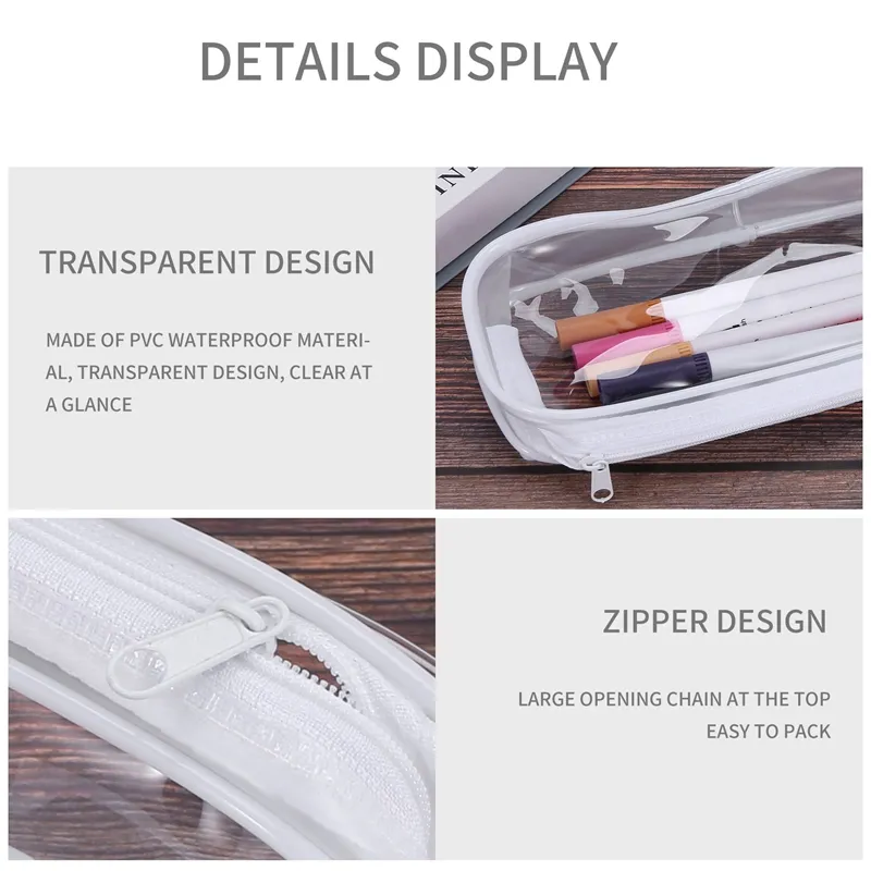 4 Pieces Clear PVC Zipper Pen Pencil Case, Big Capacity Pencil Bag Makeup  Pouch With Zipper