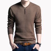 TFETTERS 2023 Men Sweater Casual V-Neck Pullover Men Spring Autumn Slim Sweaters Long Sleeve Mens Sweater Knitted Shirt Homme