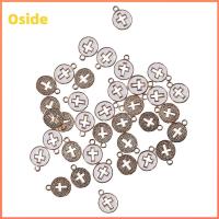 OSIDE กลมแบนราบ เครื่องรางไม้กางเขนเคลือบ 100ชิ้นค่ะ โลหะผสมอัลลอยด์ จี้อัลลอยรูปไม้กางเขน เครื่องรางกางเขนกลวง สีขาวขาว จี้รูปไม้กางเขน สำหรับงานหัตถกรรมอีสเตอร์