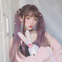 MEIFAN Lolita Cosplay High Temperature Fiber Synthetic Long Straight Volume Wig Rose Purple Gradient Natural Cute Wig Gift ของขวัญ