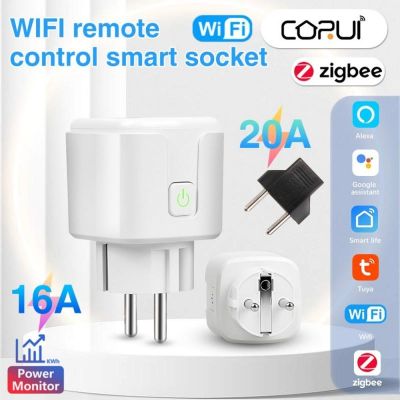 Quality P56lgud CORUI Tuya WiFi ZigBee Plug 16A เครื่องจับเวลา20A พร้อมจอมอนิเตอร์ Alexa Home การควบคุมด้วยเสียง