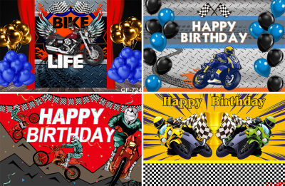 Motorcycle Happy Birthday Party Background Race Balloon Decoration Backdrop Baby Shower Anniversary Boy for Photos