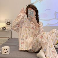 ▣✳ Original Sanrio Cinnamoroll Pajamas Kawaii Anime Crayon Shin Chan Kuromi Melody Stripe Long Sleeve Pants Student Home Suit Set