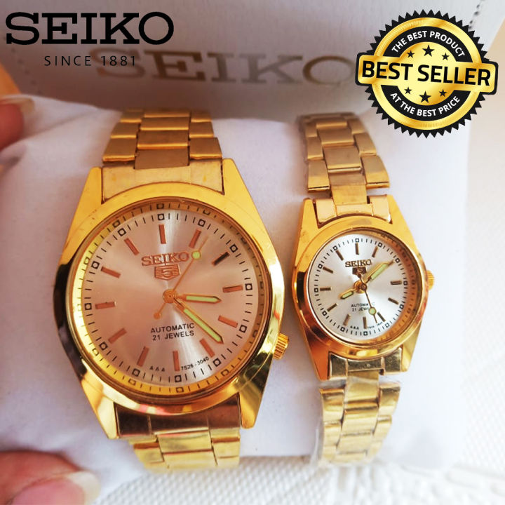 utilgivelig Definition Modstander Seiko 5 Automatic 21 Jewels Silver Dial Gold Stainless Steel Watch For  Couple | Lazada PH