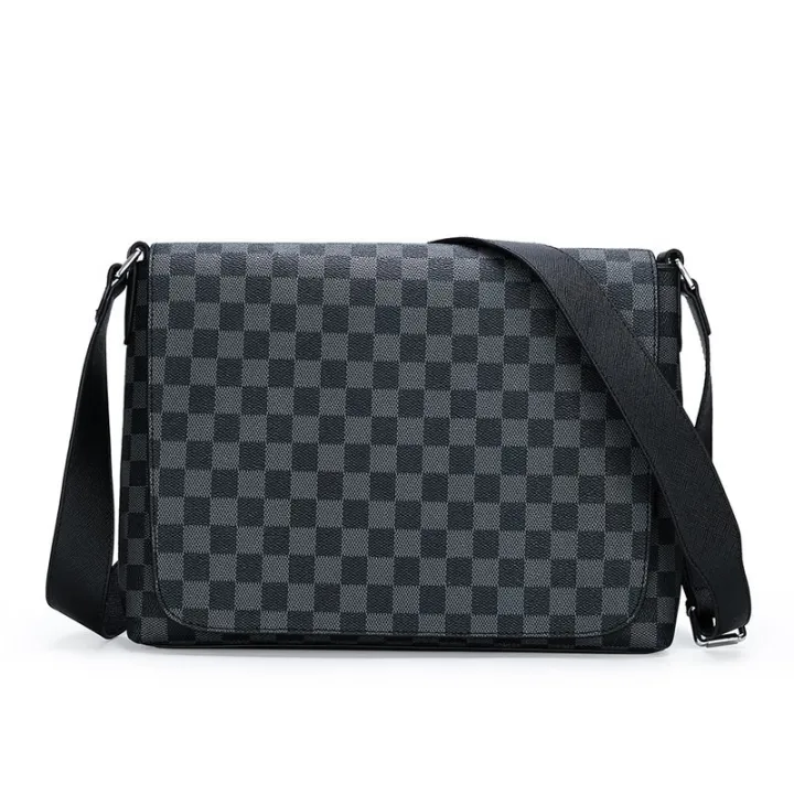 Mens Black Shoulder Bag Phone Crossbody Plaid Messenger Bag Ipad