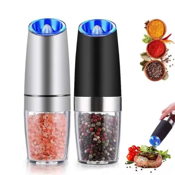 2023 New Gravity Electric Pepper and Salt Grinder Set, Adjustable  Coarseness, Battery Powered with LED Light, One Hand Automatic Operation,  Stainless Steel Black