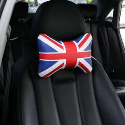 Car neck pillow หมอนรองคอ ธงชาติอังกฤษ หมอนรองคอในรถ หมอนรองคอพกพา หมอนรองคอนอน หมอนรองคอติดรถ หมอนรองคอในรถ vip แบบหนัง จำนวน 2 ชิ้น