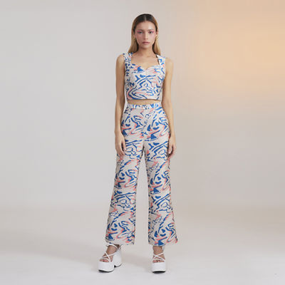 SS23 Aqua Jacquard Cropped Bell Bottom Pants กางเกงขายาว ทรงระฆังหรือขาม้า สาบเอวติดกระดุม ติดซิปกลางหน้า PN-8230402