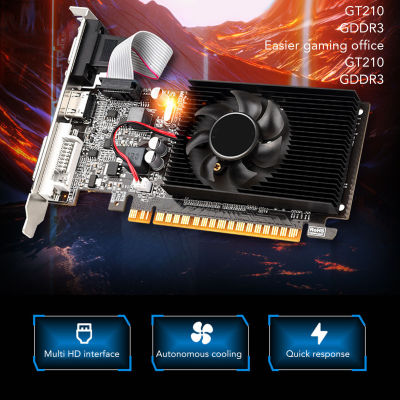 การ์ดกราฟิก GPU รองรับการ์ดแสดงผล VGA DVI ความถี่589MHz GT210 1G DDR3 1 Phase รองรับ DirectX10.1พร้อมพัดลมทำความเย็นสำหรับคอมพิวเตอร์