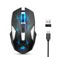 HXSJ T300 Wireless 2.4G Mouse 2400 DPI Optical Mouse RGB BackLight Mute Gaming Mouse Black