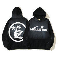 Hellstar Studios Y2K แขนยาว Hoodie หนาหมวกผู้ชายสไตล์อเมริกันสูงถนนวินเทจทำเก่าโคลนย้อมรอยแตกพิมพ์ยุโรปและอเมริกาผู้ชายเสื้อกันหนาว