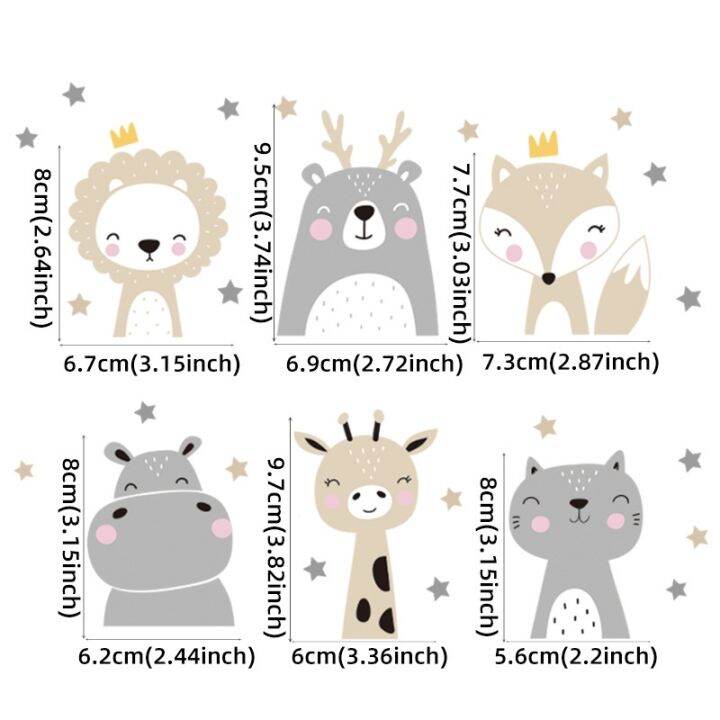 6pcs-boho-color-cute-smile-cartoon-animals-switch-stickers-for-wall-kids-room-baby-nursery-room-wall-decals-stars-home-decor