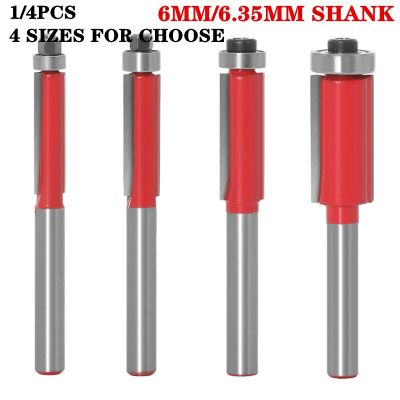 4Pcs 1/4 นิ้ว Shank Straight Flush Trim Wood Router Bit พร้อมแบริ่งด้านบน 6mm 6.35mm 8mm Shank Tenon Cutter เครื่องมือสําหรับงานไม้