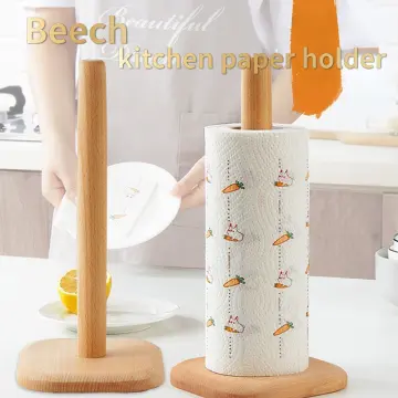 Wooden Paper Towel Holder,Countertop Vertical Tissue Holder Rack Bamboo Paper  Towel Stand for Kitchen Living Room Bedroom Home Decoration 