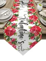 ValentineS Day Red Rose Cotton Linen Table Runner Wedding Decoration Tablecloth Coffee Dining Table Decor Table Runner